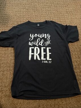 Anvil Black Kids' Tee with White "Young Wild and Free" Graphic